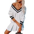 thumbnail image 1 of Jersey Aoudery para mujer, cuello en V, sobredimensionado, tejido trenzado, todo blanco, 1 of 6