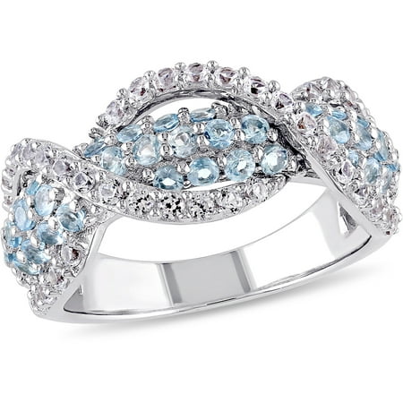 1-3/4 Carat T.G.W. Blue Topaz and Created White Sapphire Sterling Silver Three Row Infinity Ring