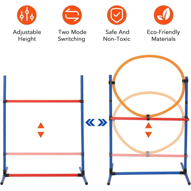 BeesClover Sunvasagoo Dog Agility Course Backyard Set, 87-Piece Dog Obstacle Course Training Starter Kit with Tunnel, Adjustable Dog Hoop,Weave Poles, Jump Ring, Pause Box, Toy Balls and Storage Bag