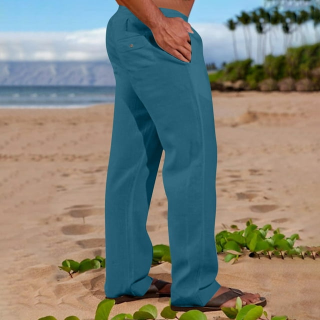 DPTALR Pantalon Décontracté pour Hommes, Taille Élastique, Poches, Coton Lin