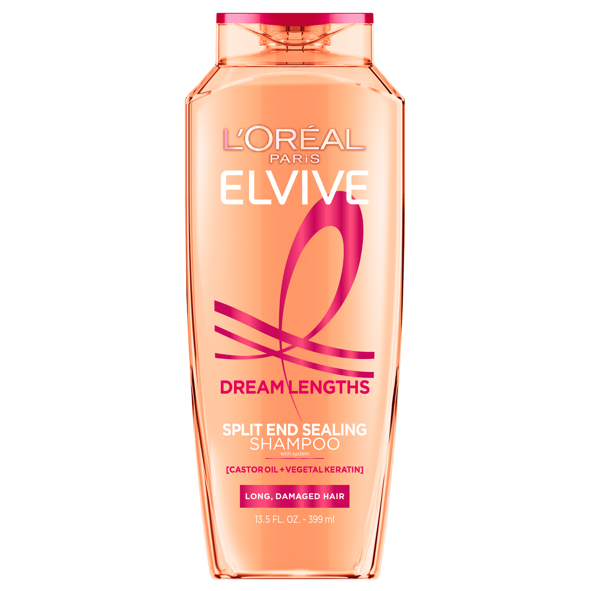 L'Oreal Paris Elvive Dream Lengths Restoring Shampoo and Detangler Conditioner Set with Castor Oil, 13.5 fl oz