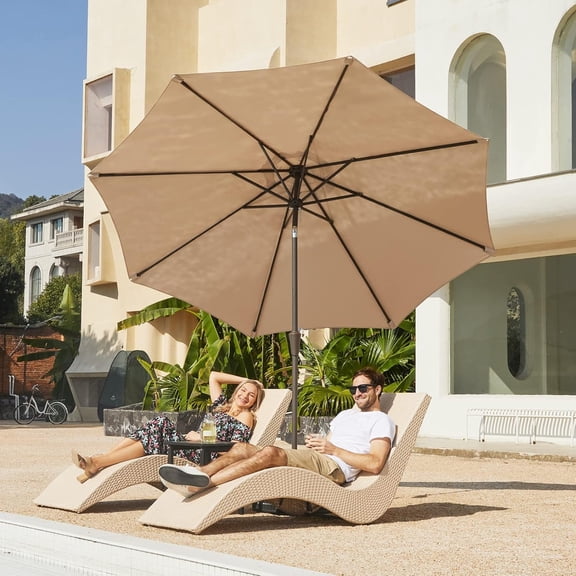 Scafild | 7.5ft Outdoor Patio Umbrella with Solar Lights, Outdoor Market Umbrella with Colorful LED Lights and Tilt and Crank - Beige