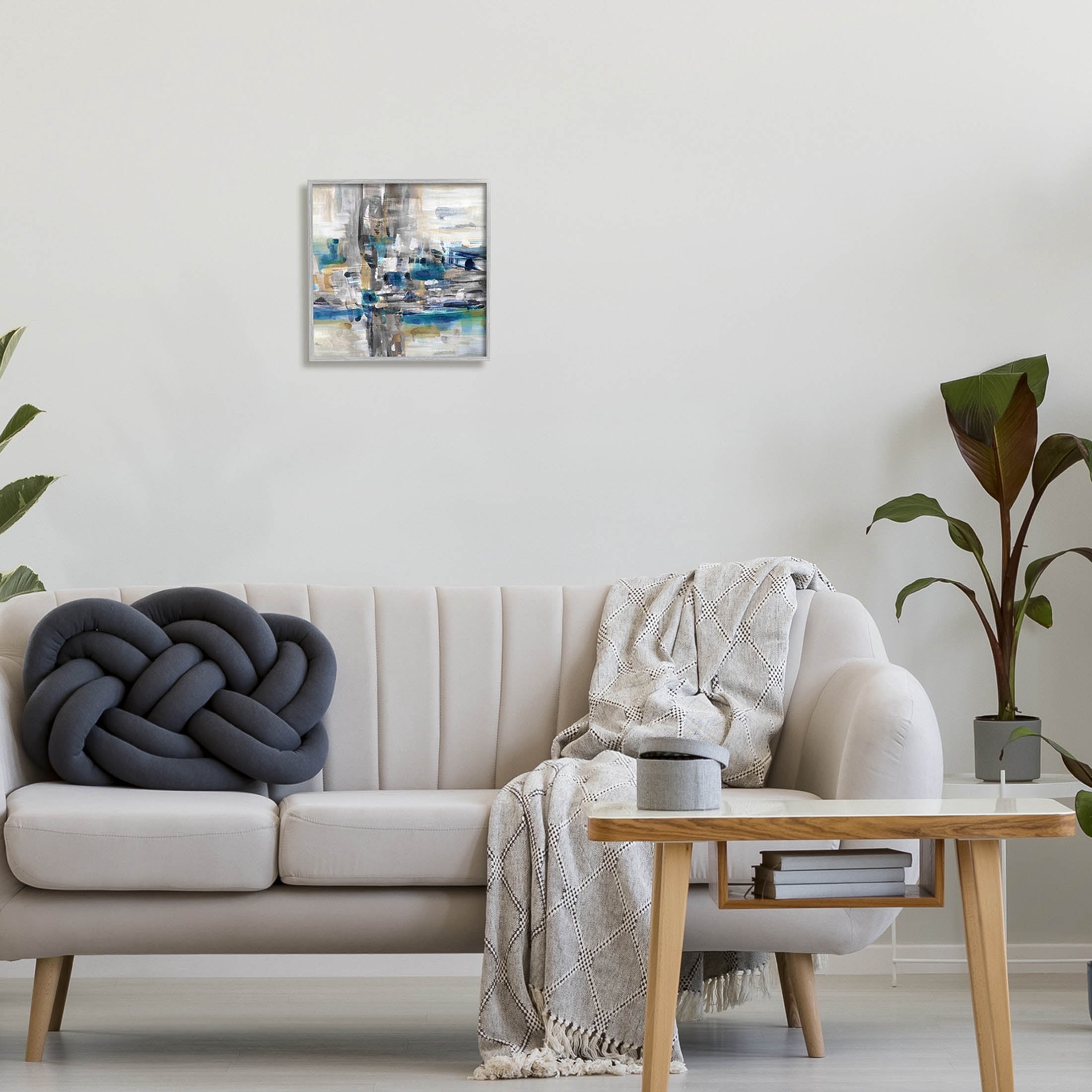 Modern Layered Chaotic Strokes Abstract Painting Gray Framed Art Print Wall Art