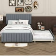thumbnail image 2 of BEBPILOO Full Size Velvet Upholstered Platform Bed with Twin Size Trundle, Gray, 2 of 12