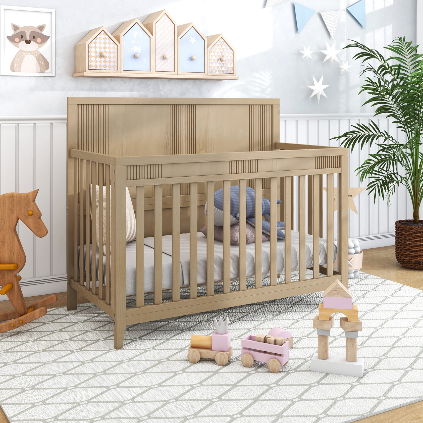 Pinewood Baby Bed Multifunctional Rocking Cot - Wooden Finish