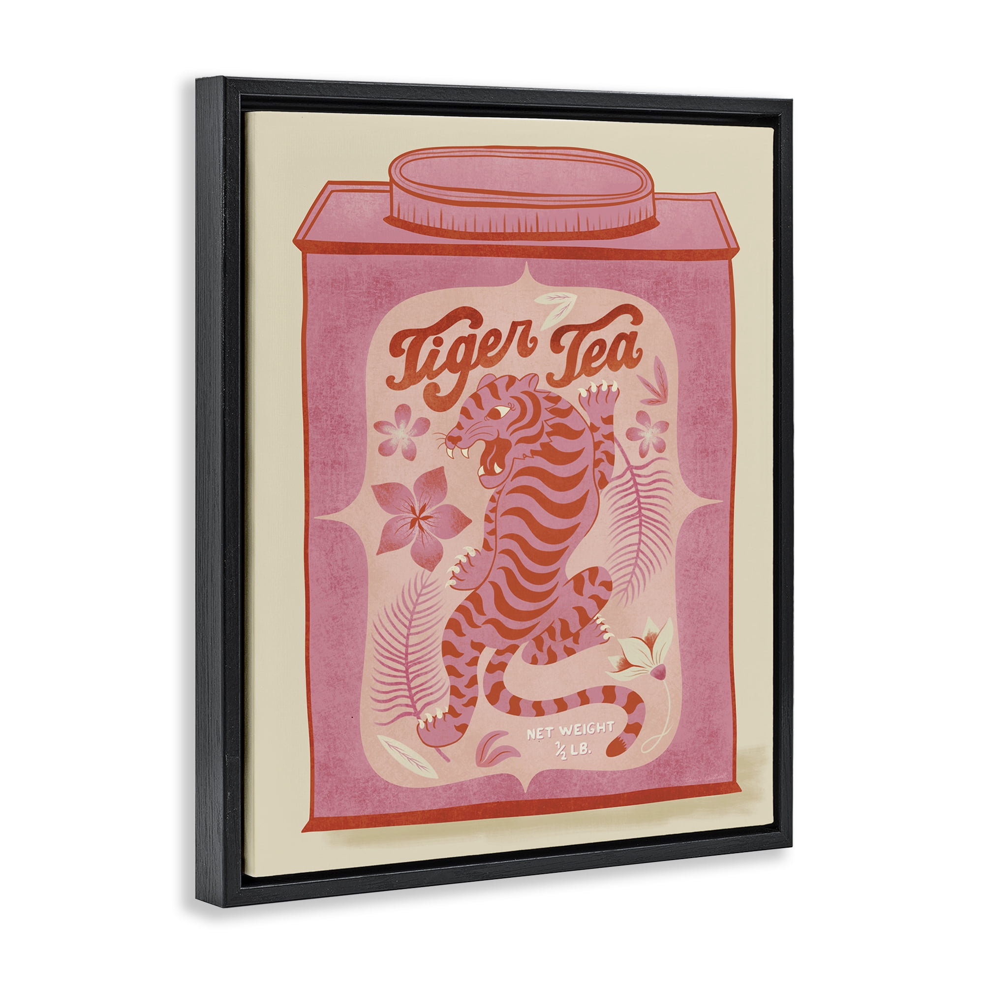Stupell Industries Tiger Tea Tropical Tin Food & Beverage Painting Black Floater Framed Canvas Art Print Wall Art, 17 x 21