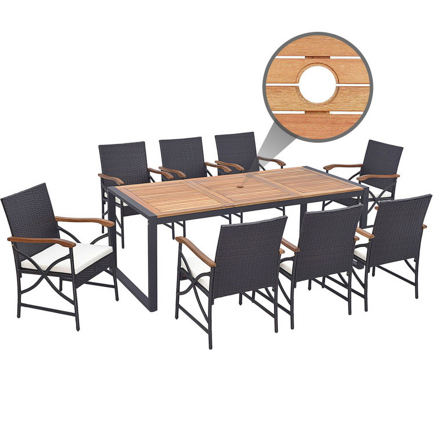 Aimee Lii 9 Pieces Patio Rattan Dining Set with Acacia Wood Table for Backyard Garden-X-side Handrail, Outdoor Patio Furniture Aimee Lii 9 Pieces Patio Rattan Dining Set with Acacia Wood Table for Backyard Garden-X-side Handrail, Outdoor Patio Furniture
