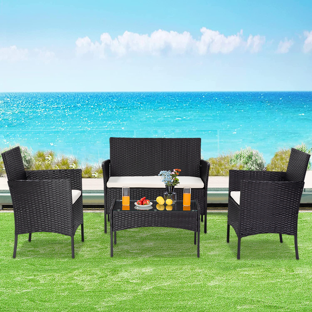 Wicker Patio Sets on Clearance, 4 Piece Outdoor Conversation Set With