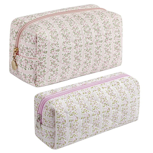 Bolsa de maquillaje JOVAKIT, bolsa de cosméticos acolchada, algodón, rosa, floral