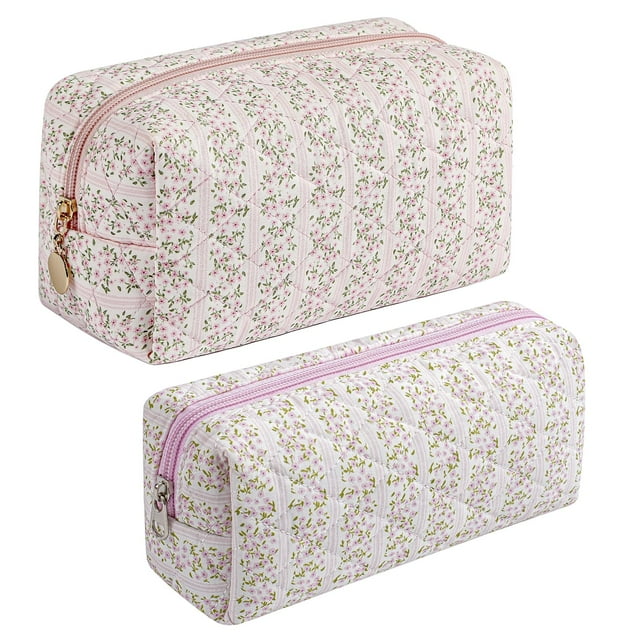 Bolsa de maquillaje JOVAKIT, bolsa de cosméticos acolchada, algodón, rosa, floral