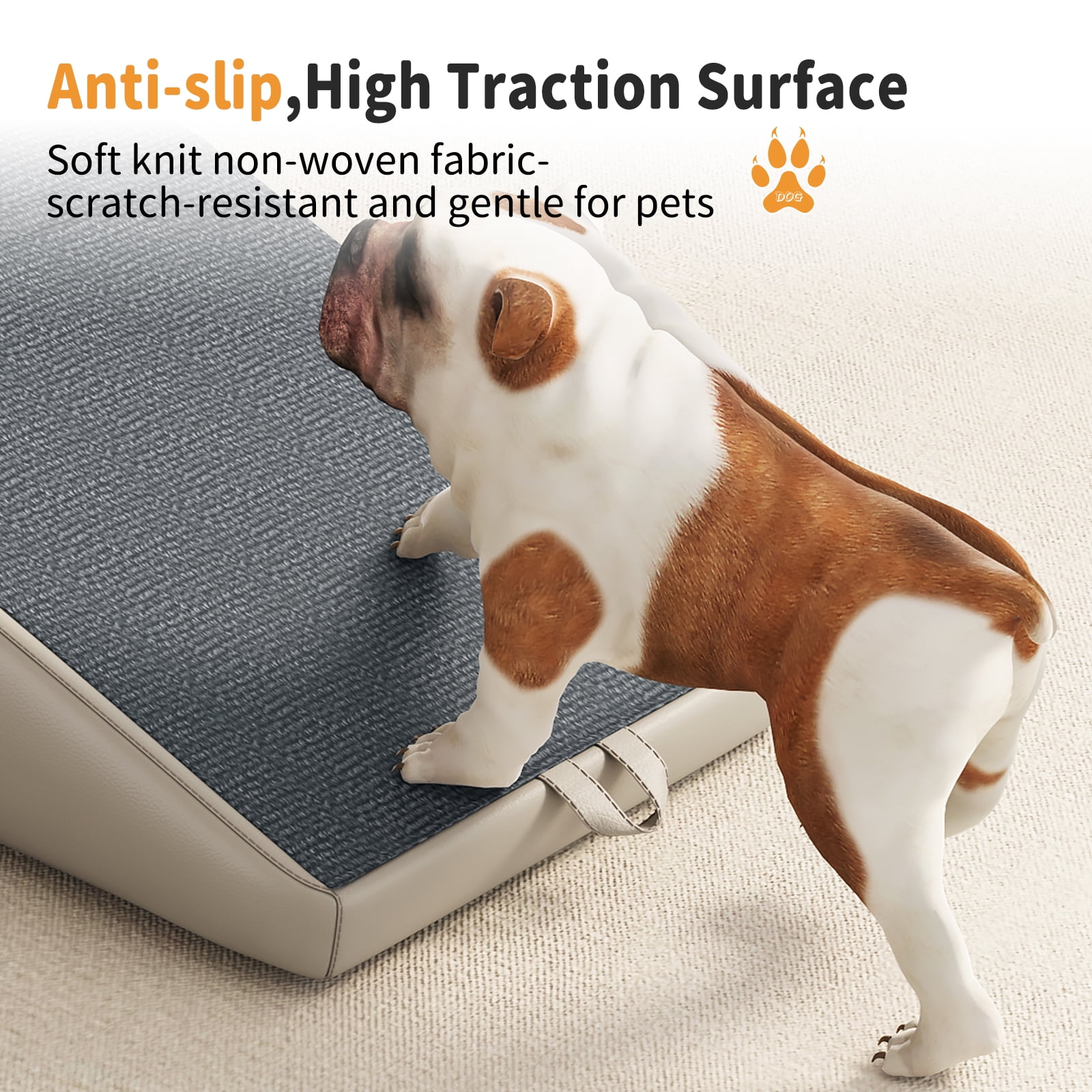 2-in-1 Foldable Wooden Dog Stairs Ramp, Split Ottoman Pet Steps for Small Dogs Cats, Non-Slip Gentle Incline Pet Ramp for Couch Bed, Joint Friendly Design for Puppy Senior Injured Pets