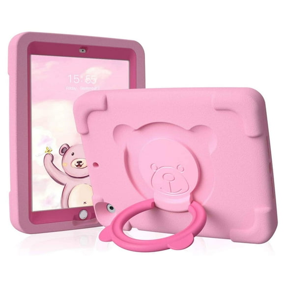 PZOZ iPad Kids Case Compatible for iPad 9th 2021 /8th 2020 /7th 2019 Generation 10.2 in, EVA Shockproof Rotate Handle Folding Stand Heavy Duty Protective Cute Cover for Boys Girls (Pink)