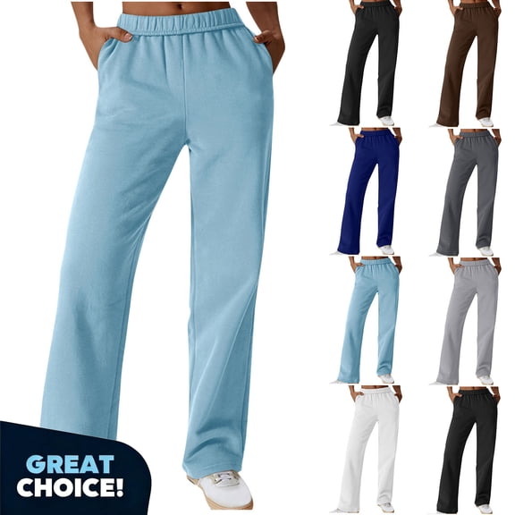 YODETEY Women’s Soft Fleece Straight-Leg Sweatpants with Pockets, Womens High Waisted Casual Pants,,Women's Plus Blue,Size XXXL