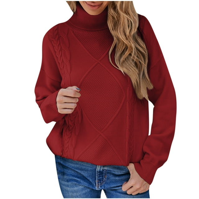 IROINID Chandail à Col Roulé pour Femmes Couleur Unie Loisirs Mi-Longueur Manches Longues