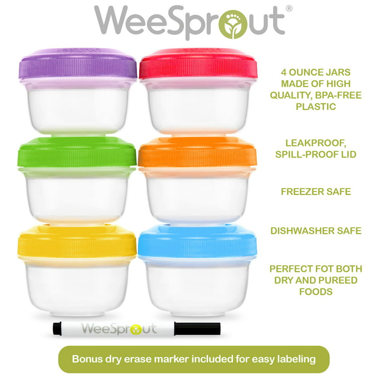 WeeSprout Glass Baby Food Storage Containers | Set of 12 | 4 oz Glass Jars with Lids | Freezer Storage | Microwave & Dishwasher Safe