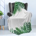 thumbnail image 4 of Palm Leaf Soft Flannel Fleece Throw Blanket, Framework with Rainforest Foliage Leaves in Watercolors, Cozy Plush for Indoor and Outdoor Use, 50" x 60", Hunter Green, by Ambesonne, 4 of 5