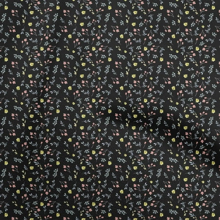 oneOone Cotton Jersey Black Fabric Floral Ditsy Sewing Material Print Fabric By The Yard 58 Inch Wide