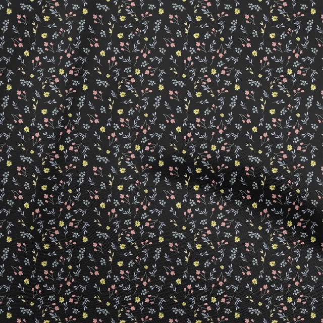 oneOone Rayon Black Fabric Floral Ditsy Craft Projects Decor Fabric Printed By The Yard 56 Inch Wide