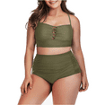 thumbnail image 3 of BIMEI Women's Plus Size 2 Piece High Waist Bandage Bikini Sets Chic Swimsuit Retro Bathing Suit，Armygreen，M, 3 of 5
