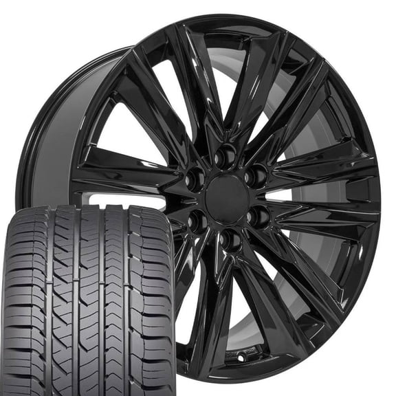 OE Wheels CA91 22 Inch Rims and Tires Fit Escalade Sport Style 6x139.7 22x9 Gloss Black - Hollander 4869 - Eagle Sport AS 285/45-22 (Set of 4)