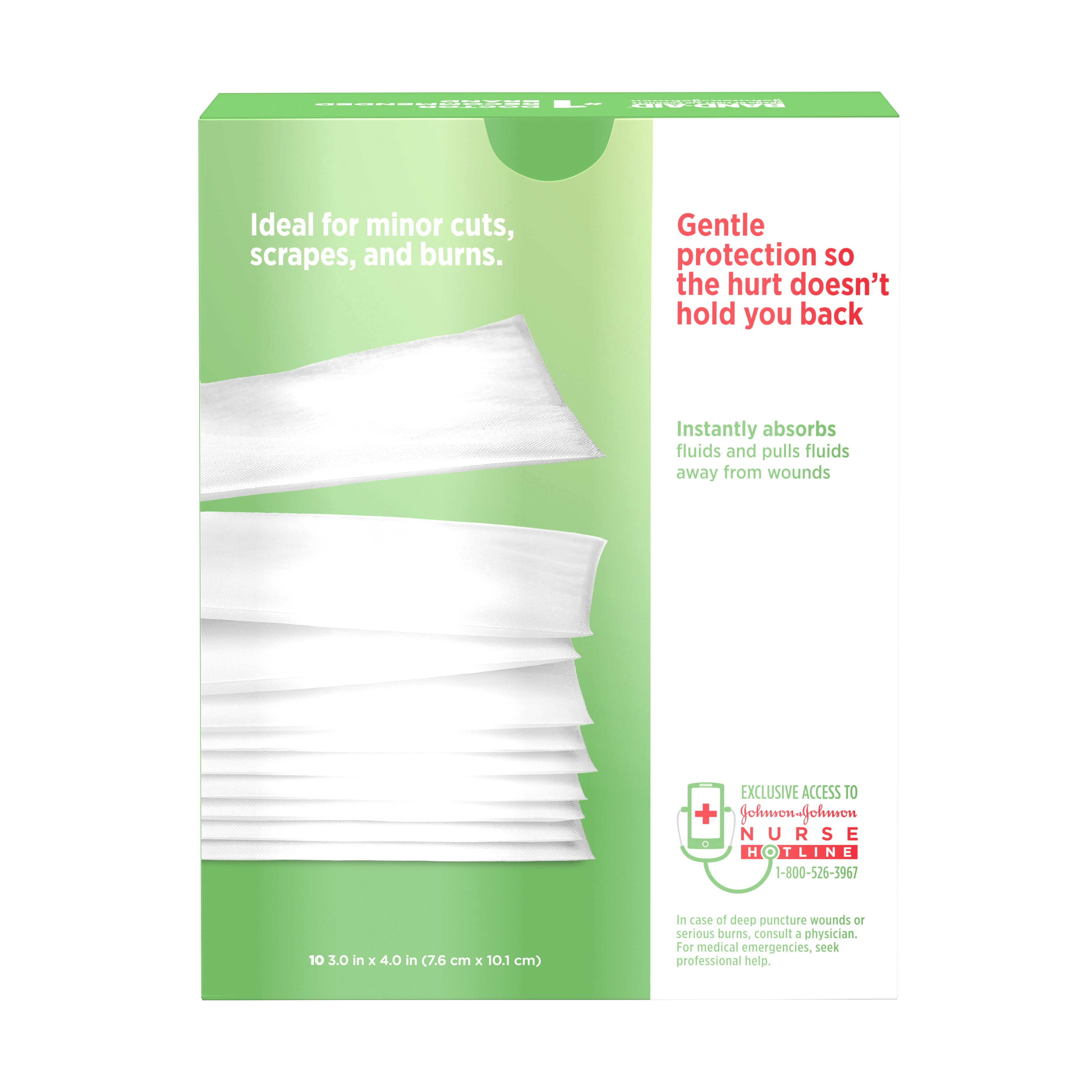 Band-Aid Brand Hurt-Free Non-Stick Pads, Large, 3 in x 4 in, 10 ct (Pack of 4)