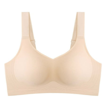 kamemir No Underwire Bras for Women Womens Push Up Everyday Bras Comfortable Wireless Bralettes V Neck Seamless Bra Smooth Brassiere Wire Free Basic Bras(Beige 3XL)