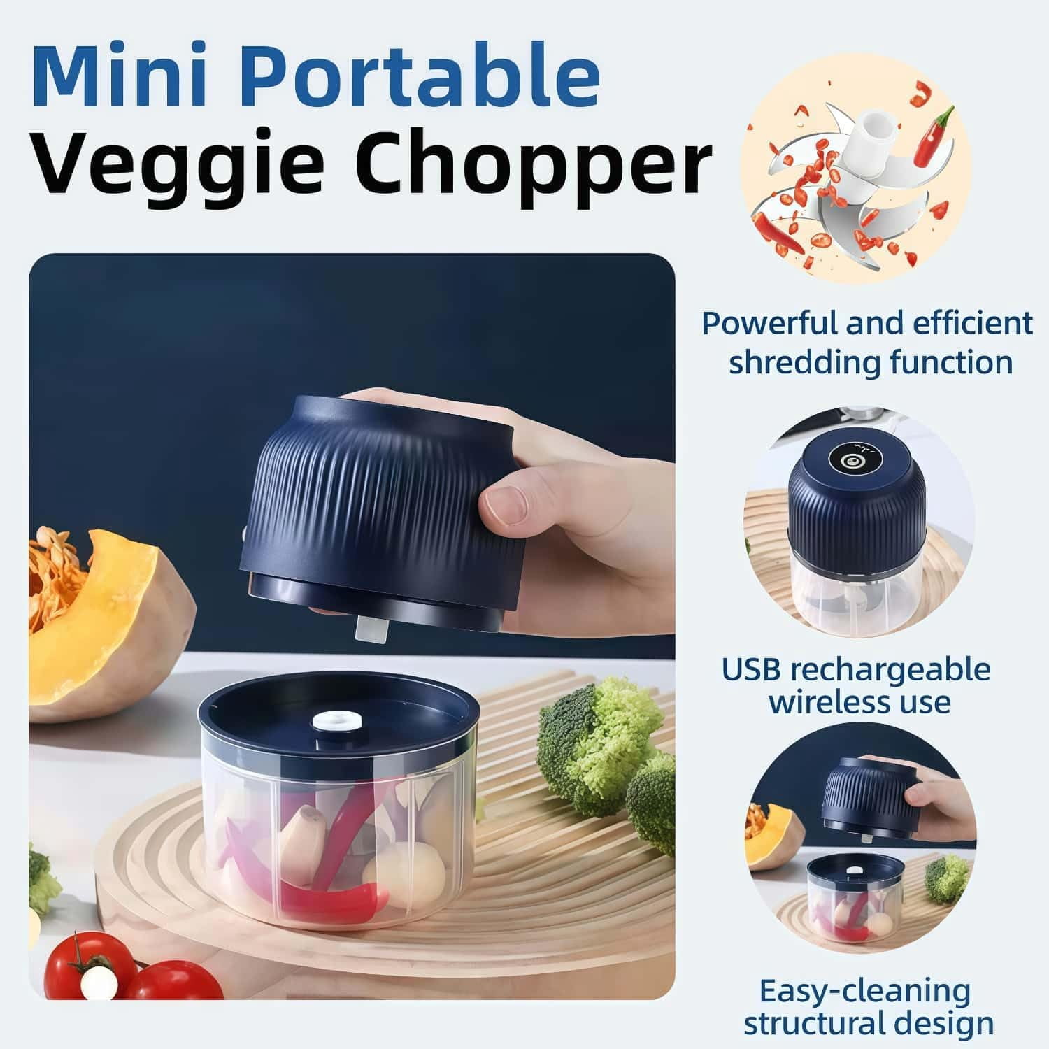 Electric Garlic Chopper | Mini Portable Vegetable Cutter Multifunctional Food Processor for Home Kitchen, Ideal for Garlic, Vegetables, Spices, and Meat（White）