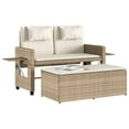 thumbnail image 2 of vidaXL Reclining Garden Bench with Cushions Beige Poly Rattan, 2 of 5