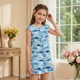 thumbnail image 4 of ZIATUBLE4S Shark Print Girls Summer Romper Ruffle Cap Sleeves One-Piece Short Jumpsuit Soft Comfort Kids Casual Playsuit with Pockets for 5-6 Y, 4 of 6