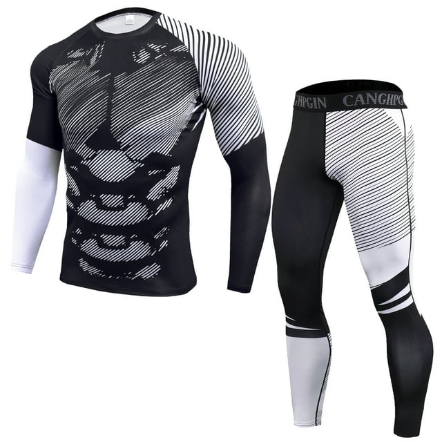 xiaxaixu 2Pcs Men Spring Sportswear, Multicolor Pullover Tops + Tight Pants