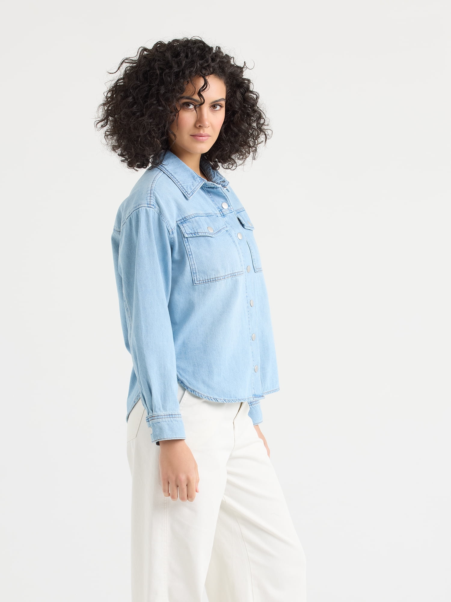 Sofia by Sofia Vergara Women's Relaxed Boyfriend Shirt with Long Sleeves, Sizes XS-XXXL