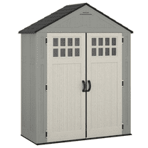 Suncast Everett Outside Storage Equipment Shed with Double Door Entry, Gray
