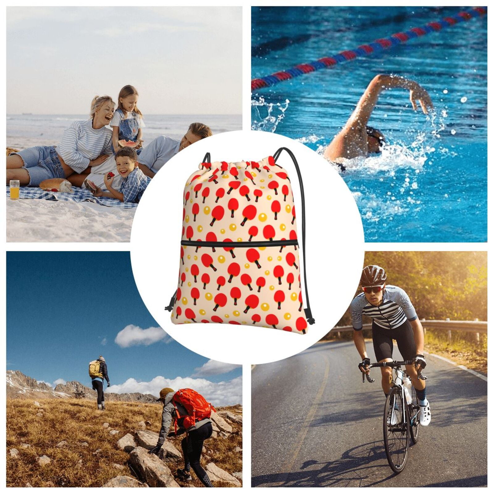 Vsdgher Table Tennis Rackets 1 Drawstring Backpack Water Resistant String Bag Sports Sackpack Gym Sack for Men Women