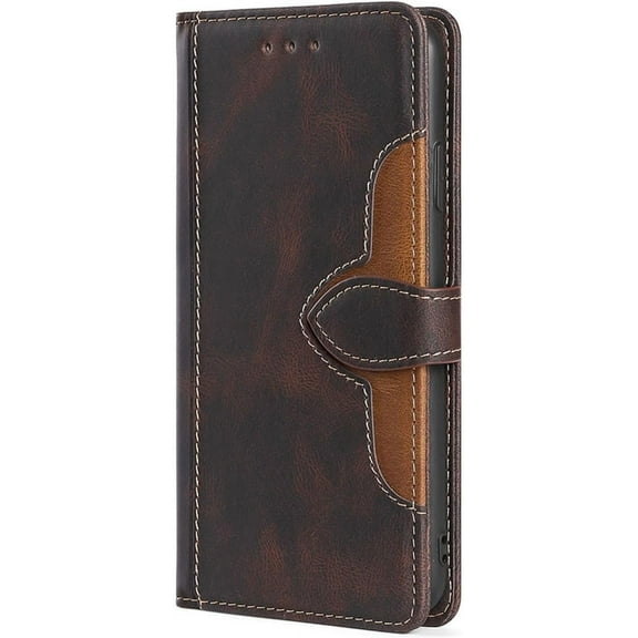 Flip Wallet Bracket Vintage Leather Phone Case for Samsung Galaxy S23 S22 S21 Ultra Plus FE, Card Holder, Stand, Color Block Back Cover, Full Protective Shell(Brown,S23 Plus)
