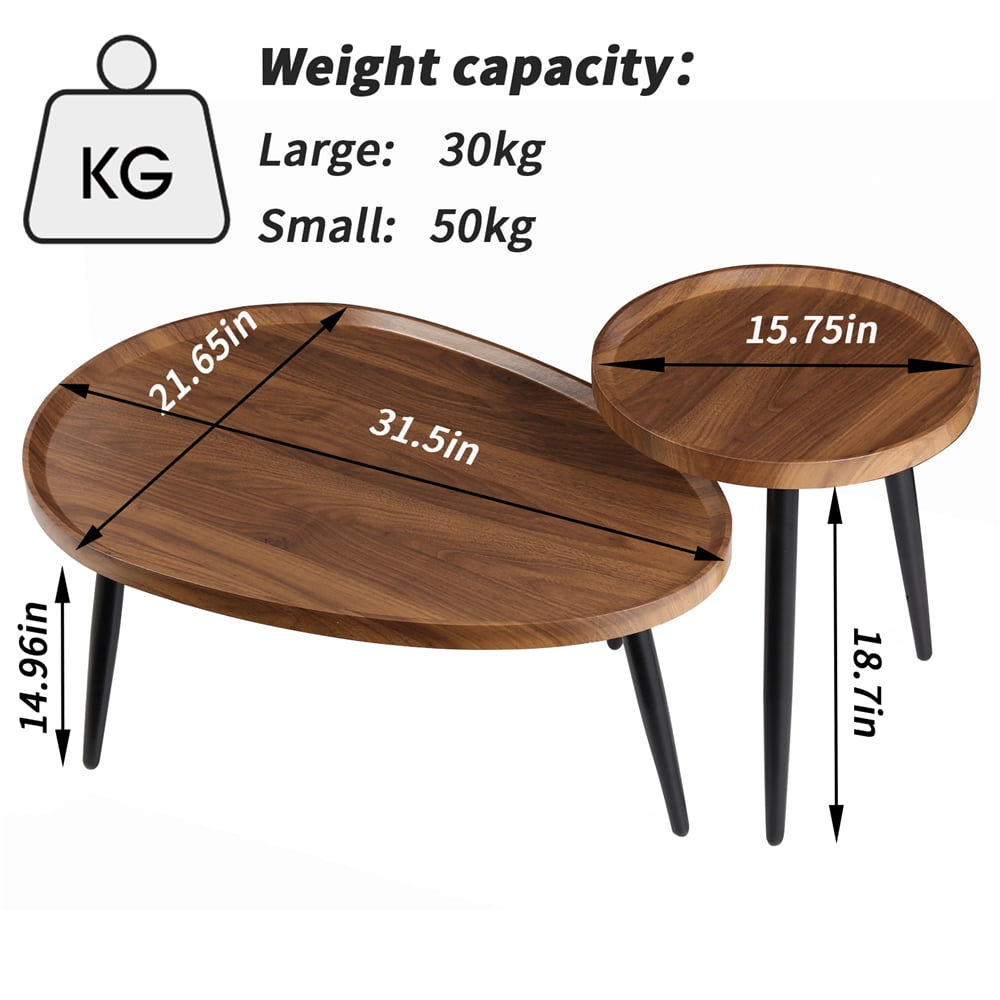 Wisfor Set of 2 Nesting Coffee Table Solid Wood Side Tables for Living Room, 31.5x21.65x14.96 inch