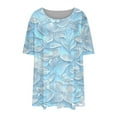 thumbnail image 4 of Uaswgudfs Plus Size Women's Short Sleeve Blouse with Relaxed Fit & Floral V-Neck for Casual SummerLight BlueL, 4 of 5
