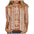 thumbnail image 2 of Cagogo Womens Casual Shirt Summer Under $5 Aztec Western 3/4 Sleeve Vintage Crew Neck Ethnic Style T Shirts Night Out Green Tunic Tops Graduation Gifts, 2 of 5