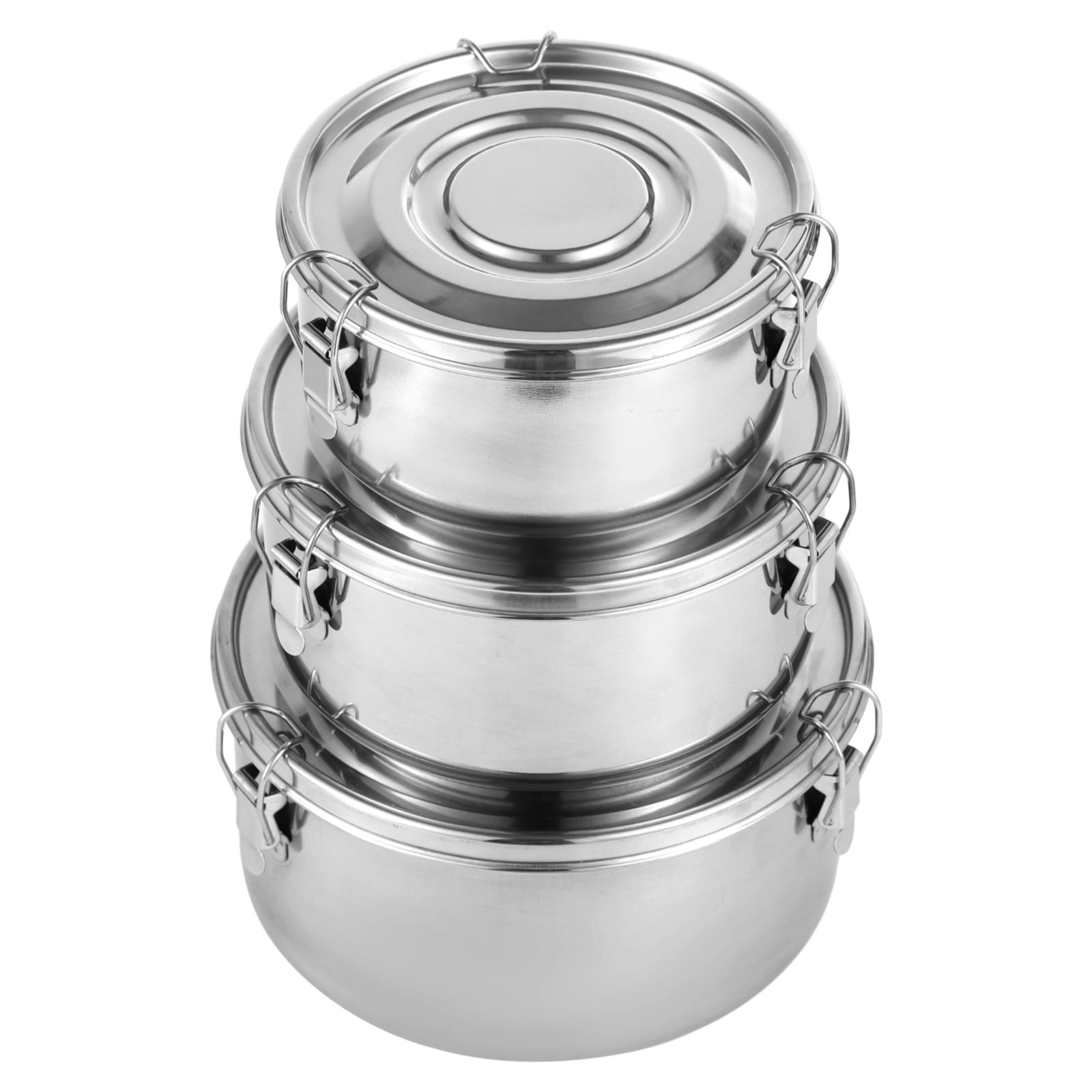 3 PCS Stainless Steel Bento Box Set, Leak-Proof Food Storage Containers, 3 Sizes Round Airtight Food Containers, Large-capacity Dishwasher Safe Lunch Boxes, Stackable Silver Thermal Bento Box