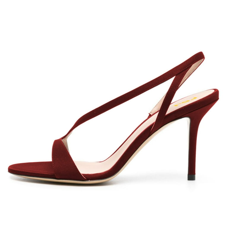 red strappy dress shoes Denzi Ankle Strap Square Toe Stiletto Heel In Red Faux Leather | EGO US