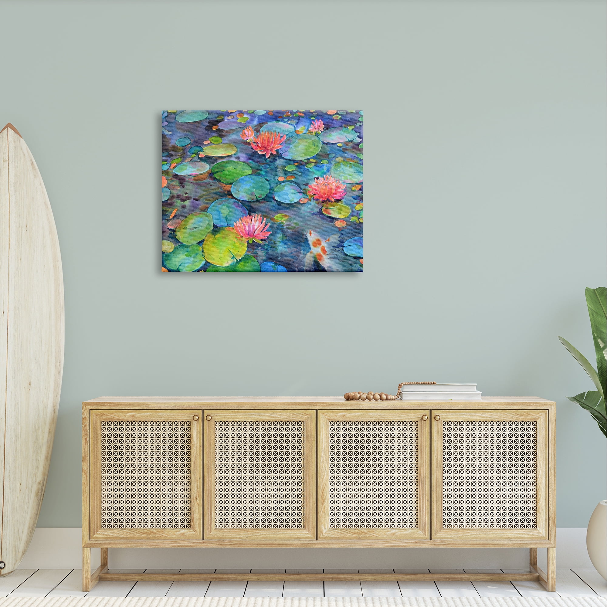 Stupell Industries Vivid Pond Lily Lotus Blossom Koi Fish Pond Painting Gallery Wrapped Canvas Print Wall Art, Design by Marietta Cohen Art and Design