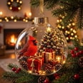 thumbnail image 2 of Clear Glass Christmas Ornament Ball with Cardinal Bird, Mini Christmas Tree Scene Inside, Gold Crown Hanging Tree Decoration, 3.2x3.2 Inch, 1 Count, 2 of 7