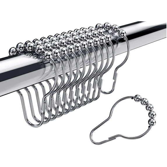 EverDirect Shower Curtain Hooks Rings,Rust Proof 304 Stainless Steel for Bathroom Shower Curtain Rod, 12 Pcs, Chrome