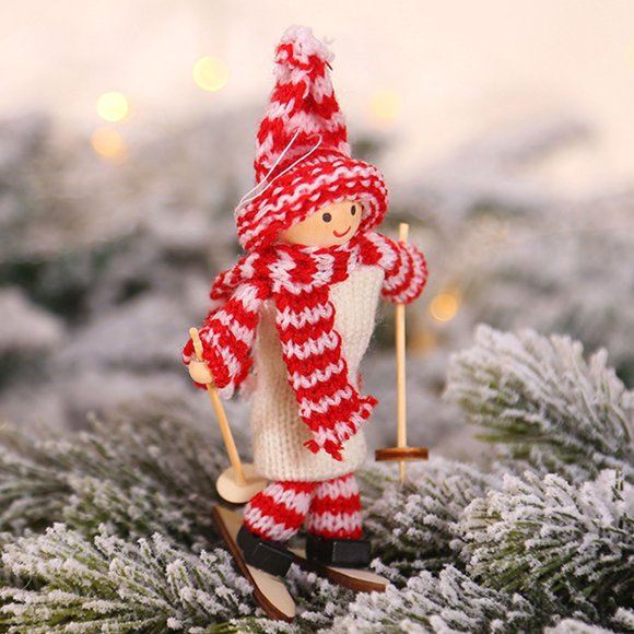 Infidev Ski Doll Christmas Tree Ornament, Cute Holiday Decoration, Wooden Craft, 13.5x8cm/10x6cm, Festive Home Decor, Christmas Gift for Family, Kids