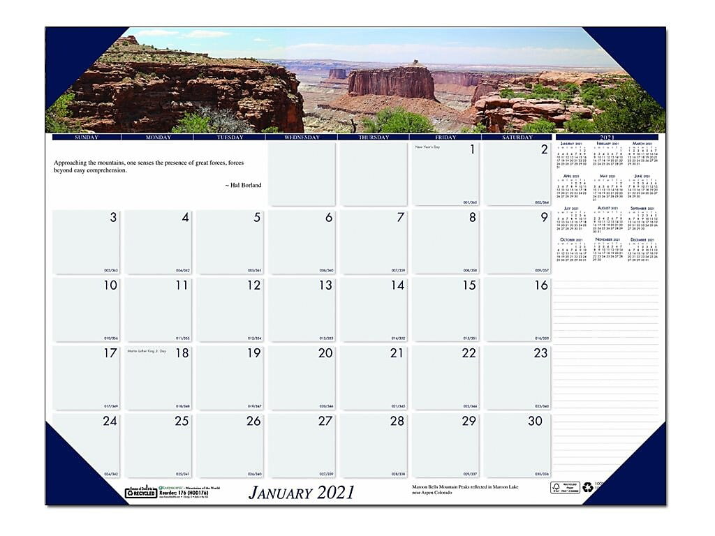 Photo 1 of Blue Sky 2021 17 x 22 Desk Pad Calendar, Mountains of the World, Multicolor 17621