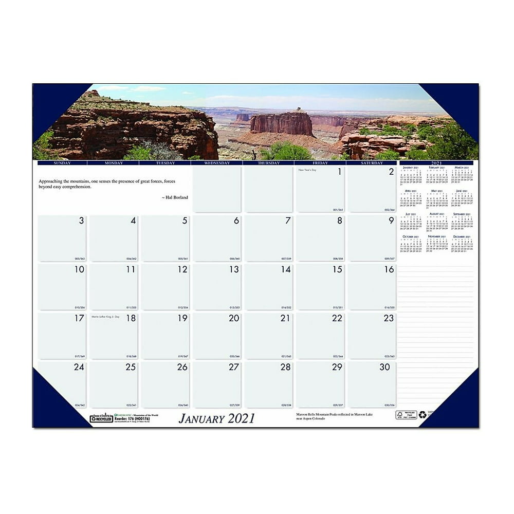 Blue Sky 2021 17 x 22 Desk Pad Calendar Mountains of the World