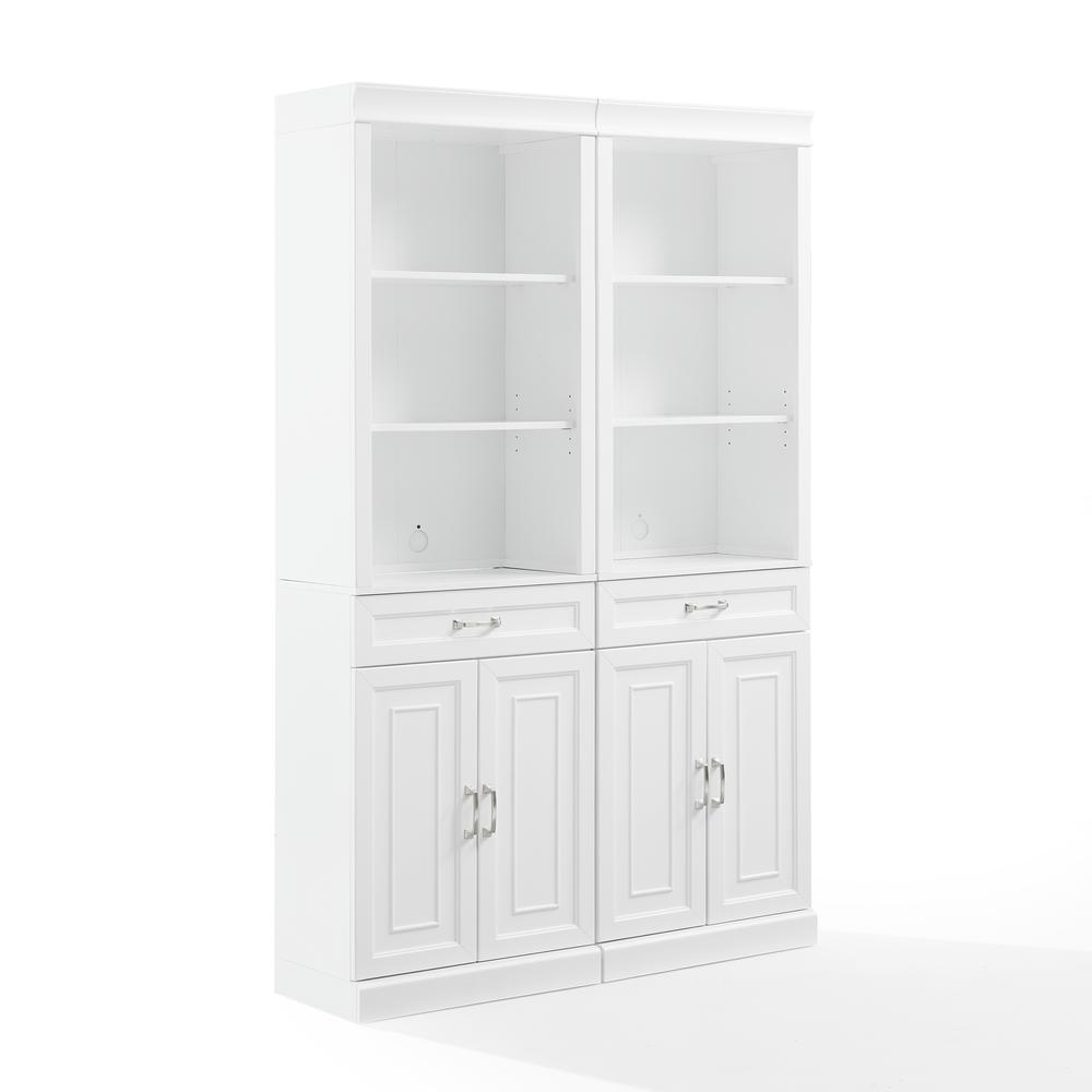 Crosley Furniture Stanton Wood Storage Bookcase Set in White (Set of 2)