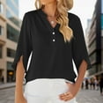 thumbnail image 2 of Women's Fashion V Neck Casual Chiffon T-Shirt Soft Comfortable Button Down Blouse Stylish Mid Sleeve Top, 2 of 2