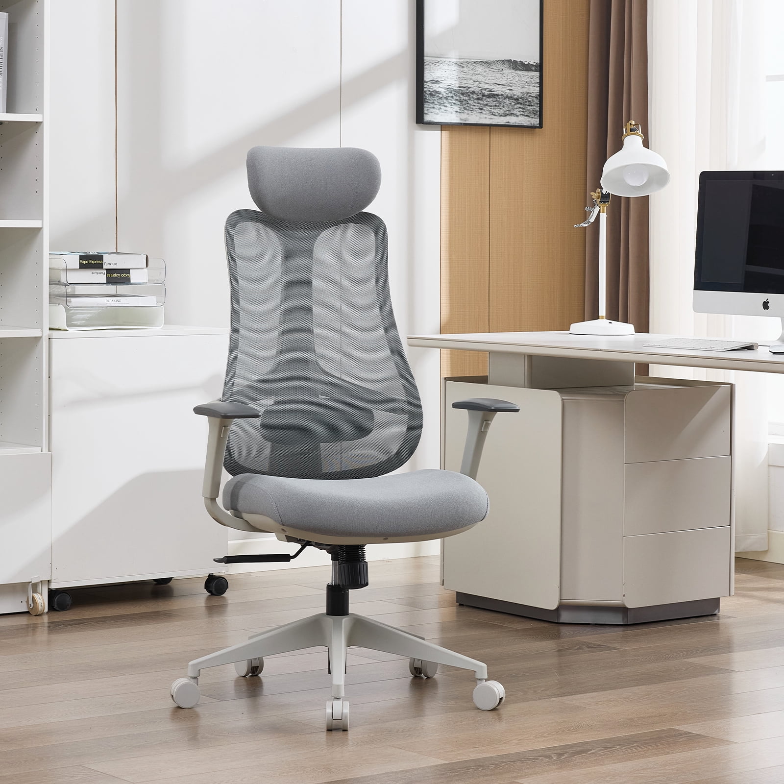 Nouhaus Fluido Ergonomic Office Chair - Adjustable Back Height & Dynamic Lumbar Support, High Back Mesh Executive Desk Chair,  Gray