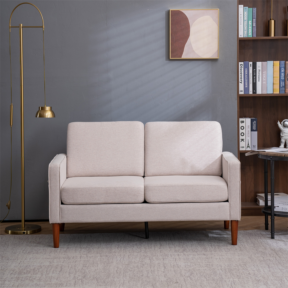 53.5"W Loveseat Sofa, Linen Fabric Upholstered 2-Seat Sofa Couch with ...