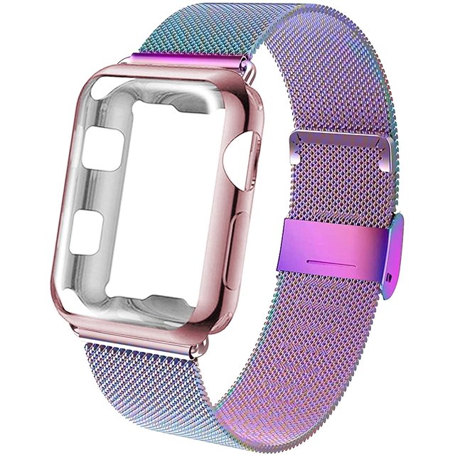 Bands With Screen Protector Case Compatible for Watch, Stainless Steel Mesh Metal Loop Replacement Band with Protective Case for Iwatch Series 6/SE/5/4/3